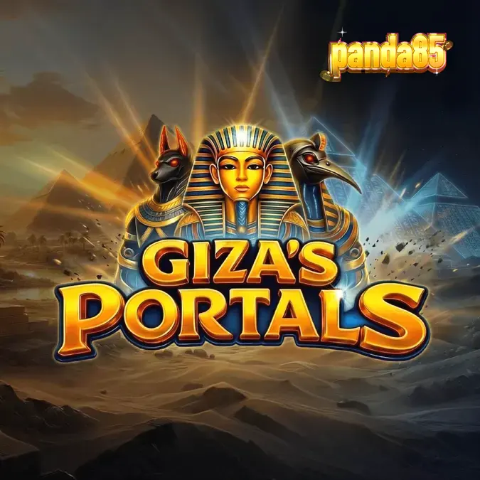 Pemandangan atmosferik kuil kuno di Giza’s Portals dengan simbol dewa Mesir